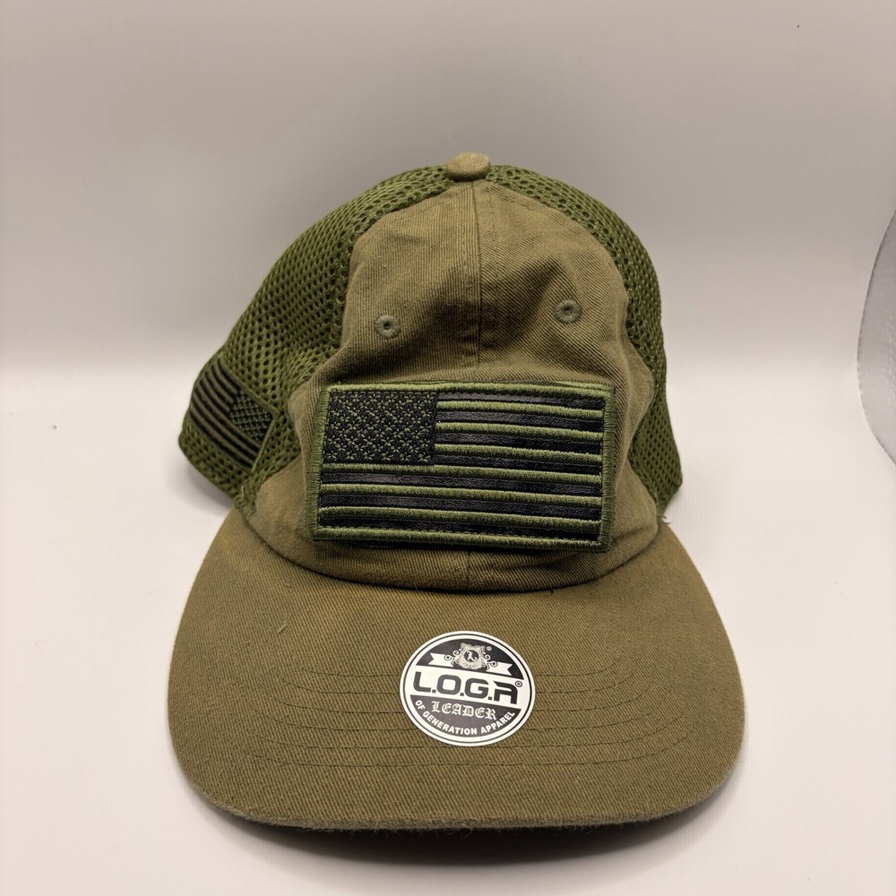 LOGA Mens Tactical Trucker Hat Olive Green USA Flag Patch Baseball Cap